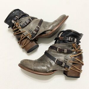 Freebird Crue Leather Ankle Boots Booties Grey Multi